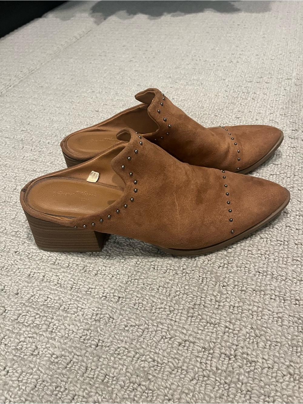 Brown Suede Studded Mule Heels - Women